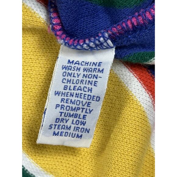 Polo Ralph Lauren Shirt Sz L Blue Yellow Striped Classic Polo Short Sleeve 90s - Picture 8 of 12